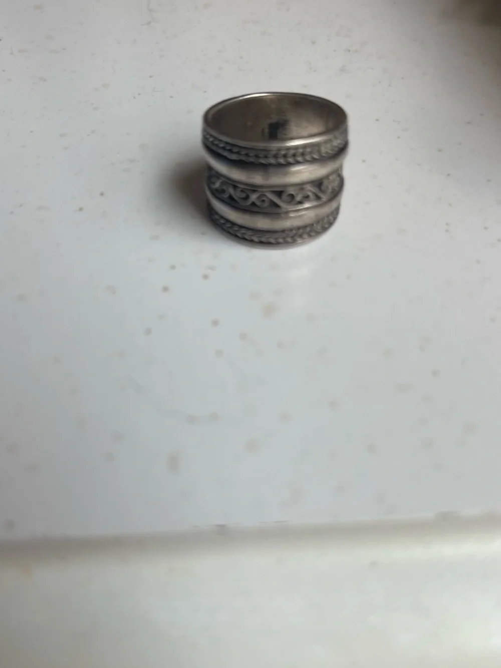 Sterling-Style Wide Ornate Silver Band Ring - Silver
